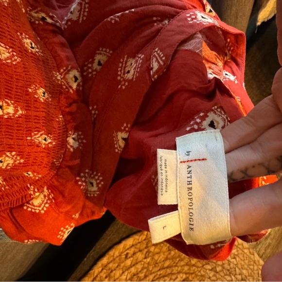 ANTHROPOLOGIE Felipa Maxi Dress Size LG Red/Ivory Flounce Dress LIKE NEW - Picture 4 of 11